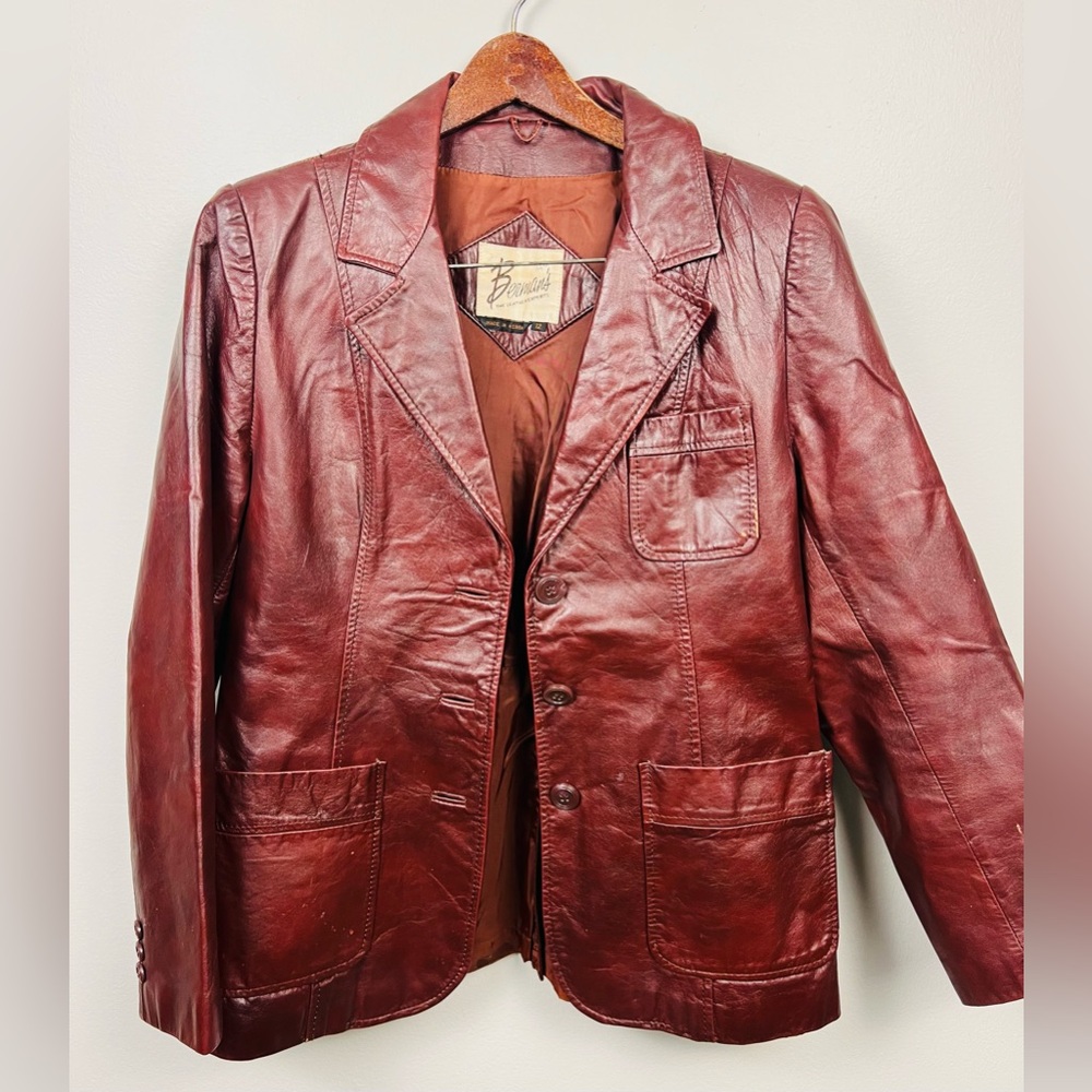 Vintage Berman’s Oxblood Leather Blazer — Size L - Picture 3 of 16